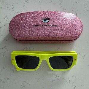 Chiara Ferragni Neon Sunglasses with Pink Glitter Case